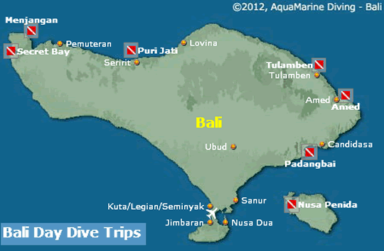 Bali Dive Trips Map - 1 Day Diving
