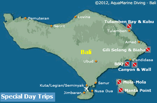 Unique Bali Dive Trips Map - 1 Day Diving - Our Special Trips