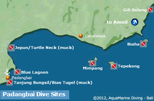 Padangbai Dive Sites Map - Candidasa Area