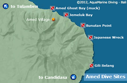 Bali Dive Sites Map - Amed Area Bali Dive Sites Map - Amed Area