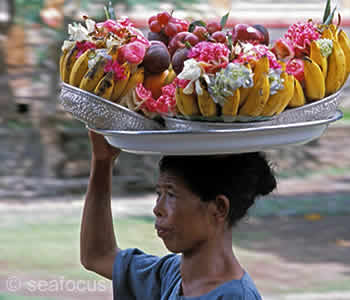 Balinese Woman Carrying Fruit on Head